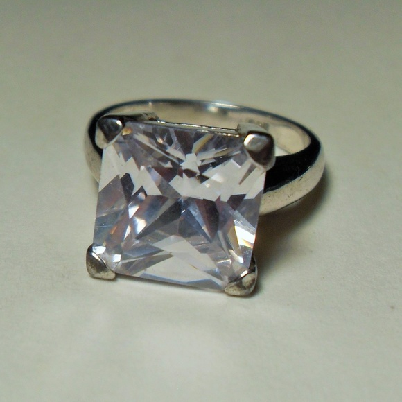 Stamped 925 Jewelry - HUGE Sterling Silver White Topaz Ring, size 8